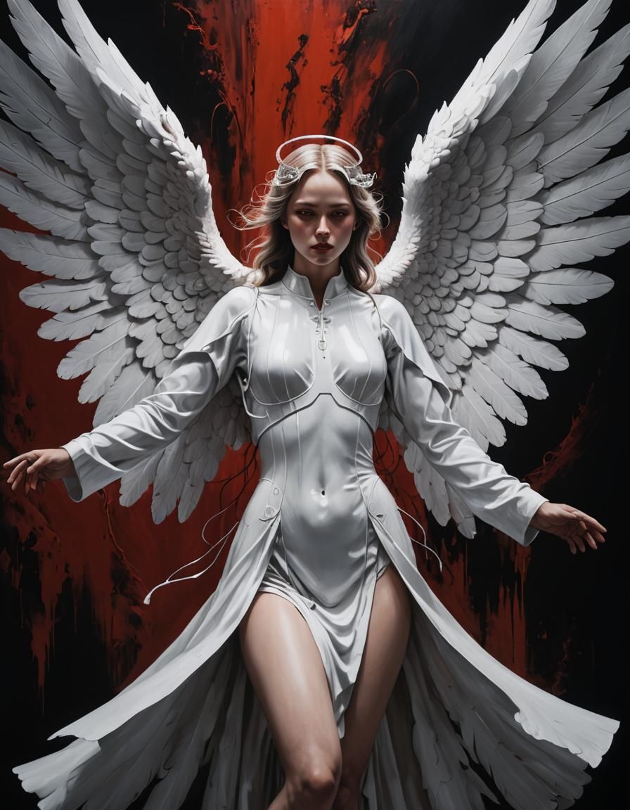 Angel with Wings in Hyperrealistic Surreal Style