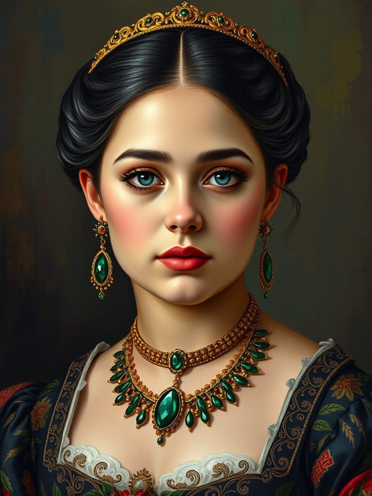 Renaissance Portrait of Victorian Girl in Polychromatic Oil