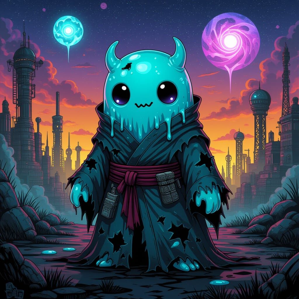 Slime Monster in Gothic Biomechanical Landscape