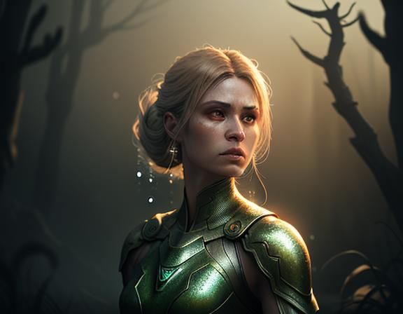 Female Amphibioid in Dreamlike Setting as 3D Render