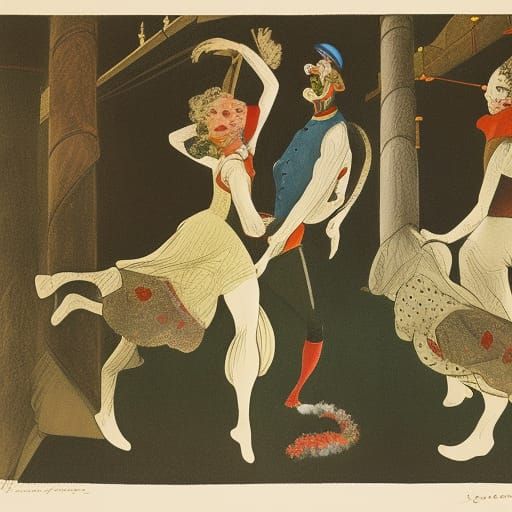 Melancholic Circus Clowns in Somov-Inspired Style