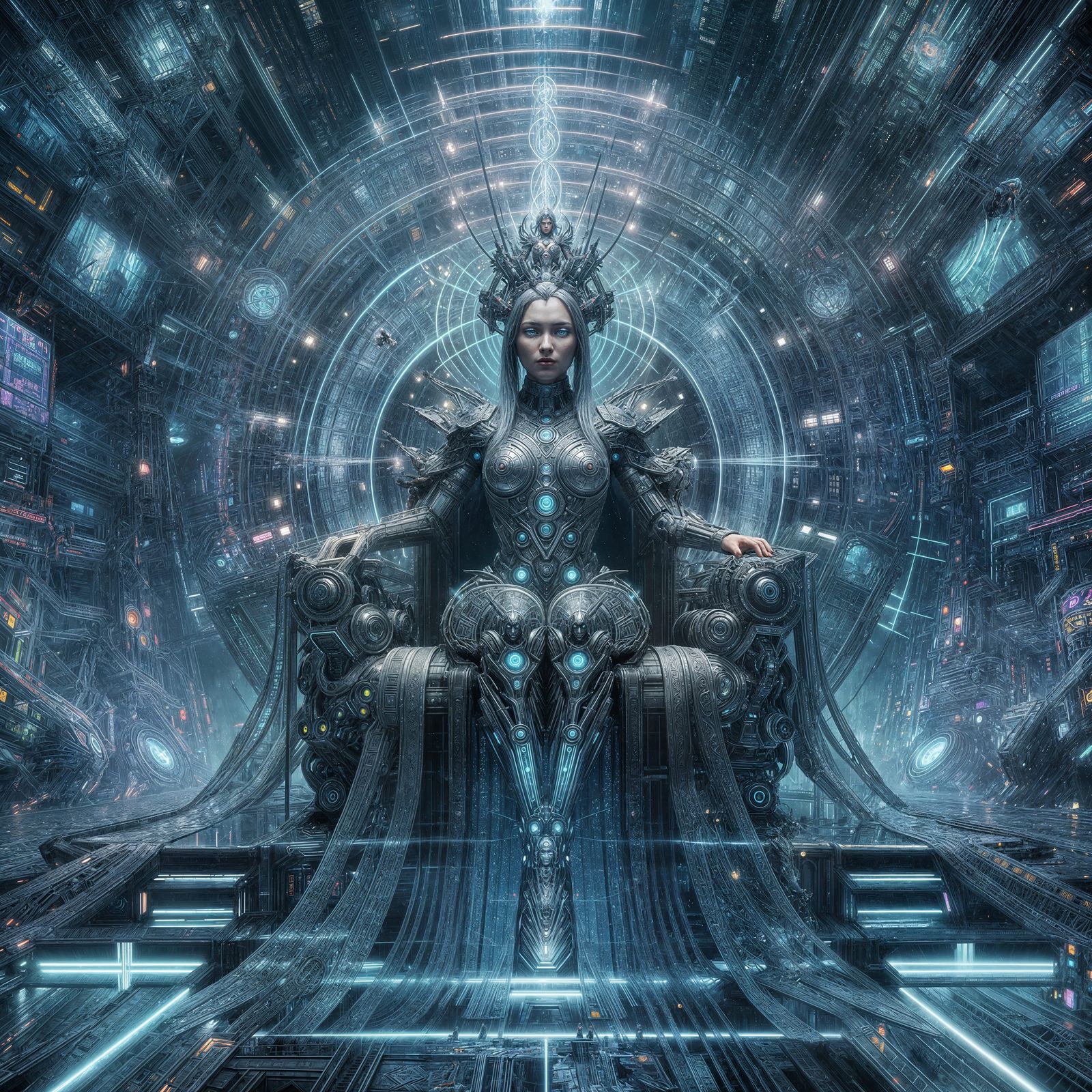 Cyberpunk Warrior Queen in Digital Glory