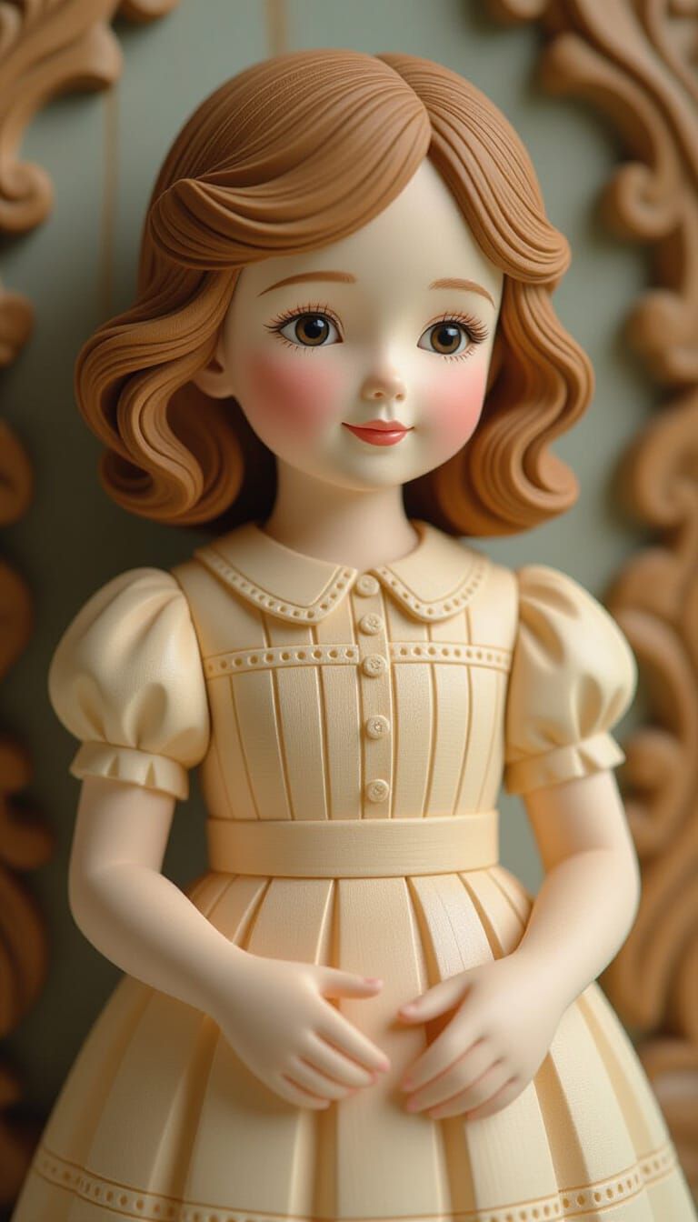 Maple Wood Sculpture of Girl in Hyperrealistic Style