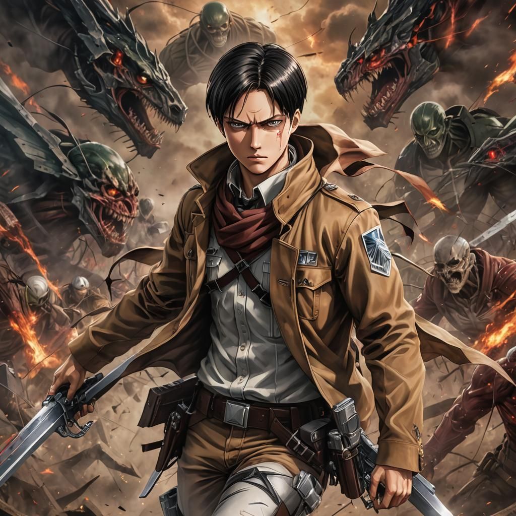 Levi Ackerman in Apocalyptic Battle, Digital Painting