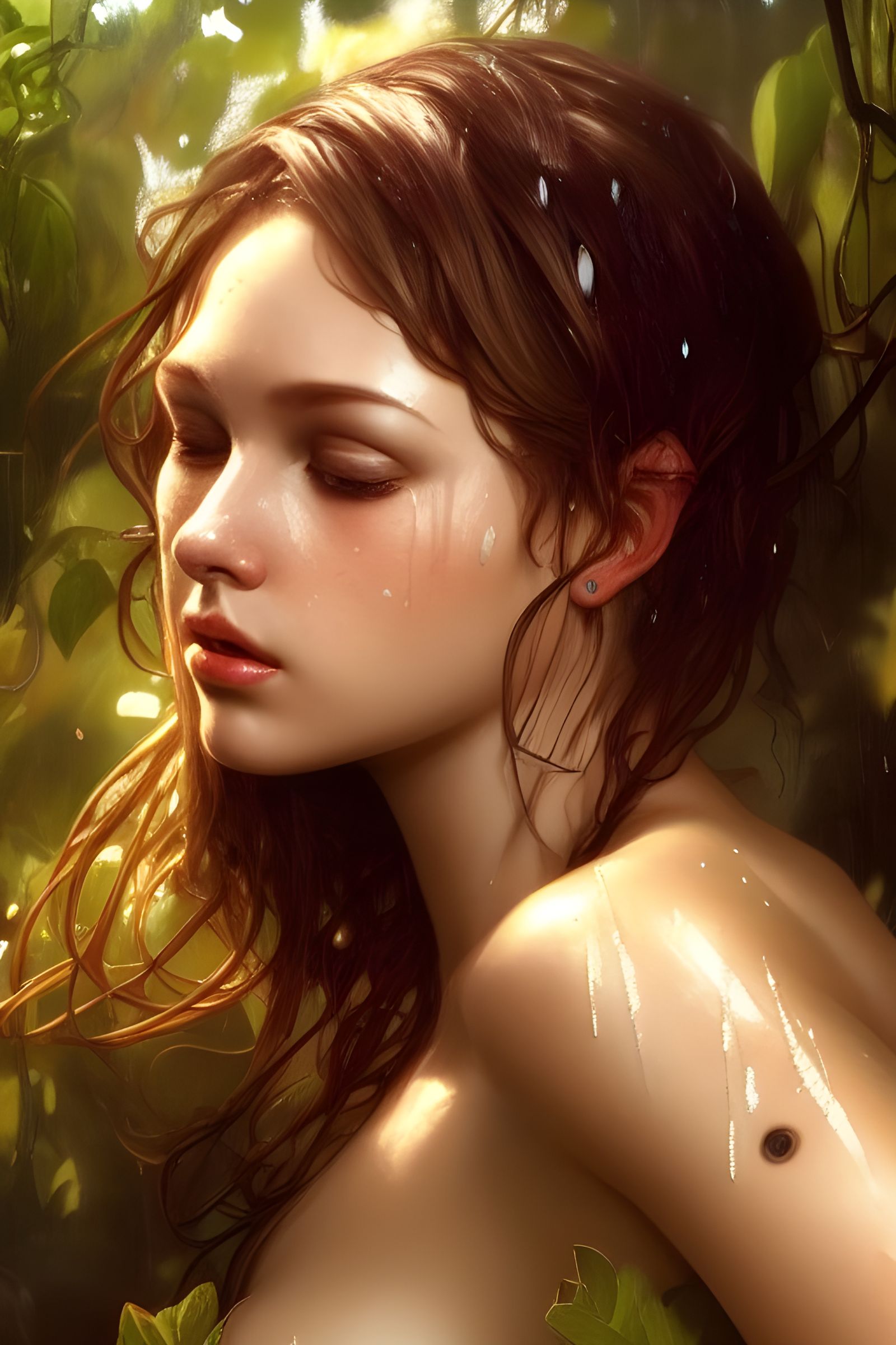 Beautiful Woman in Garden: Hyperdetailed Art Portrait