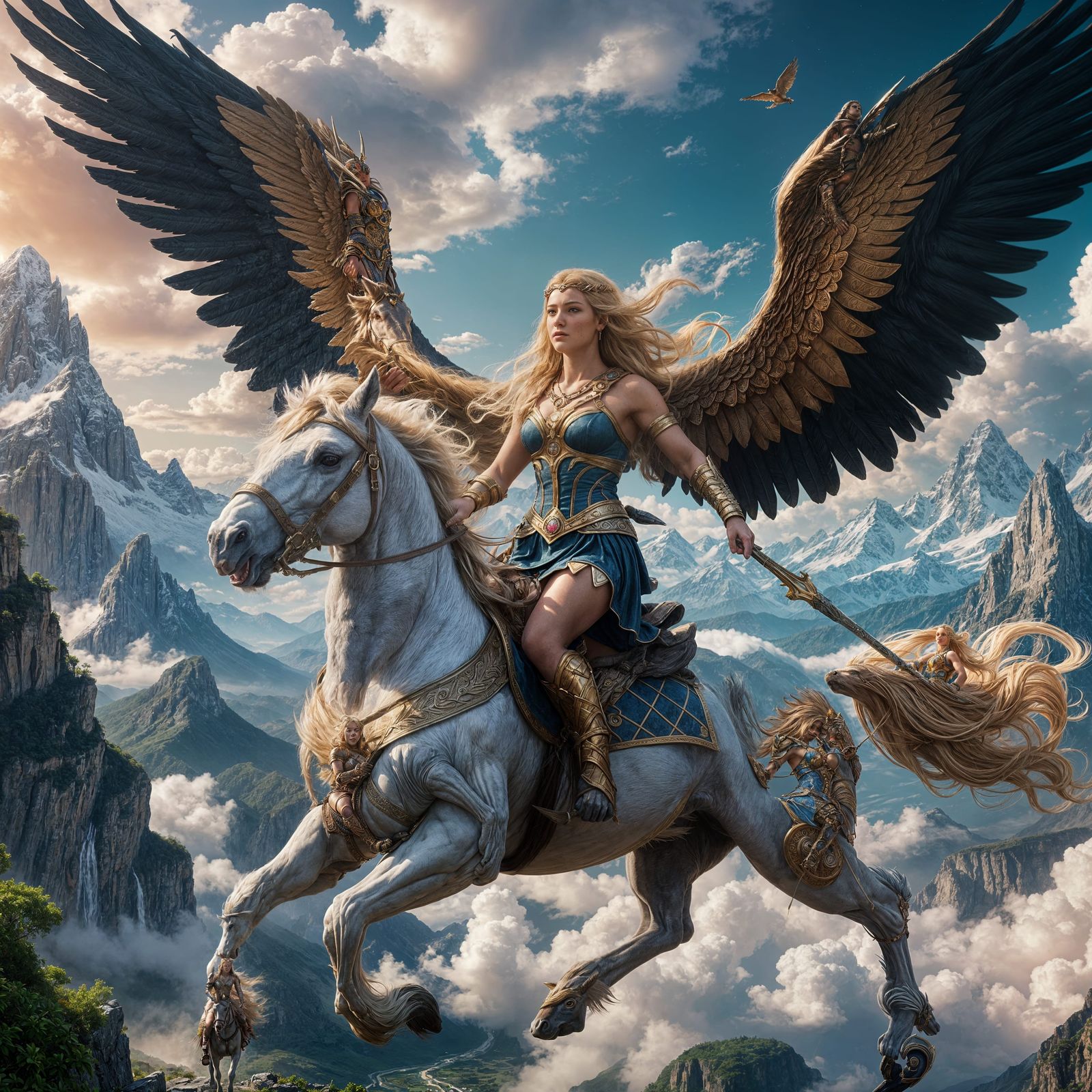 Amazon Warrior Princess on Pegasus to Olympus