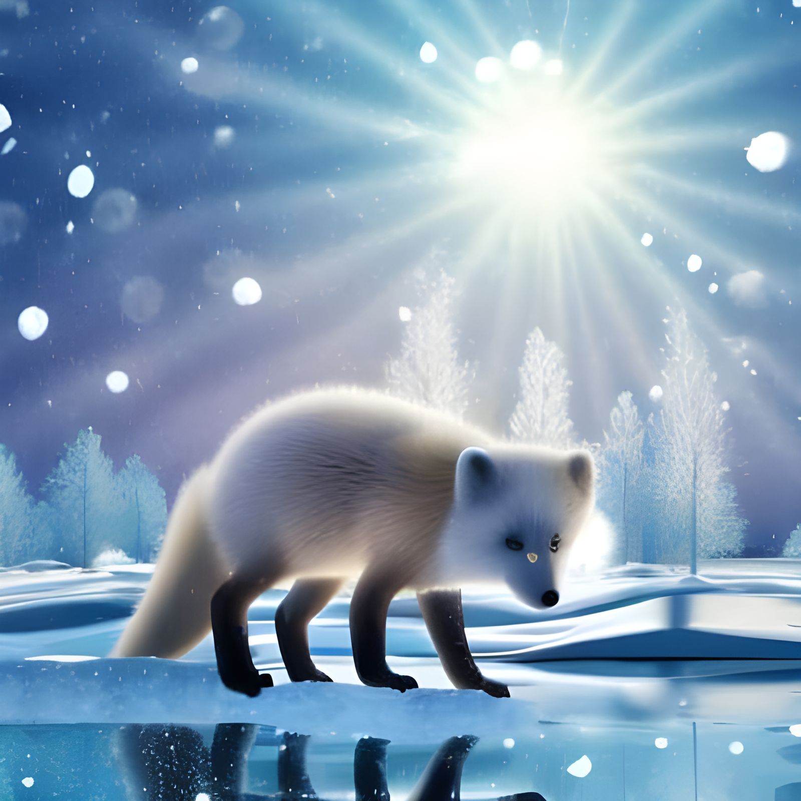 Adorable Arctic Fox in Frozen Winter Town