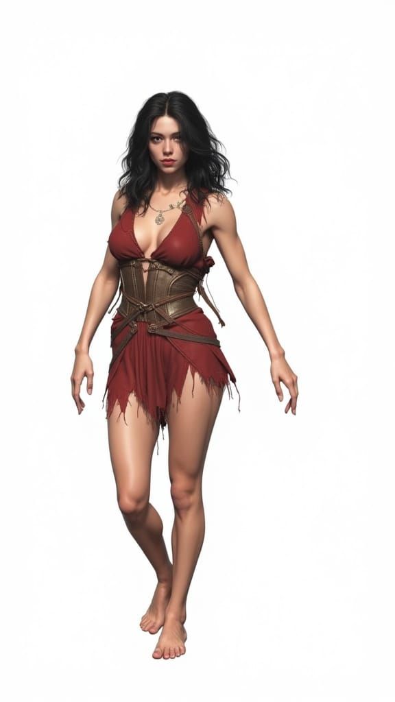 Dark Fantasy Beggar in Tattered Red Raiment