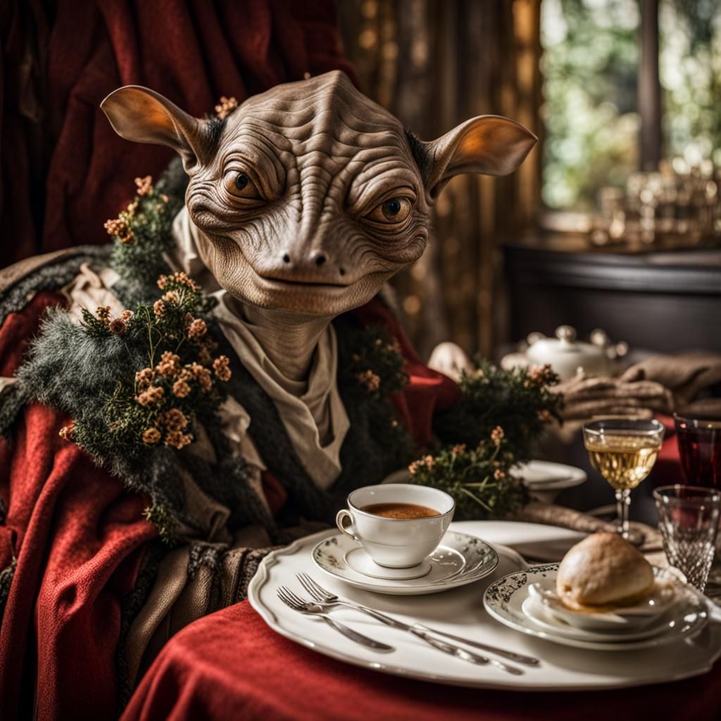 Surreal Alien Restaurant Celebration in Magical Realism