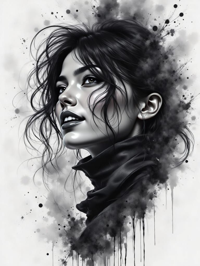 Ethereal Portrait of Smiling Woman in Gritty Monochrome