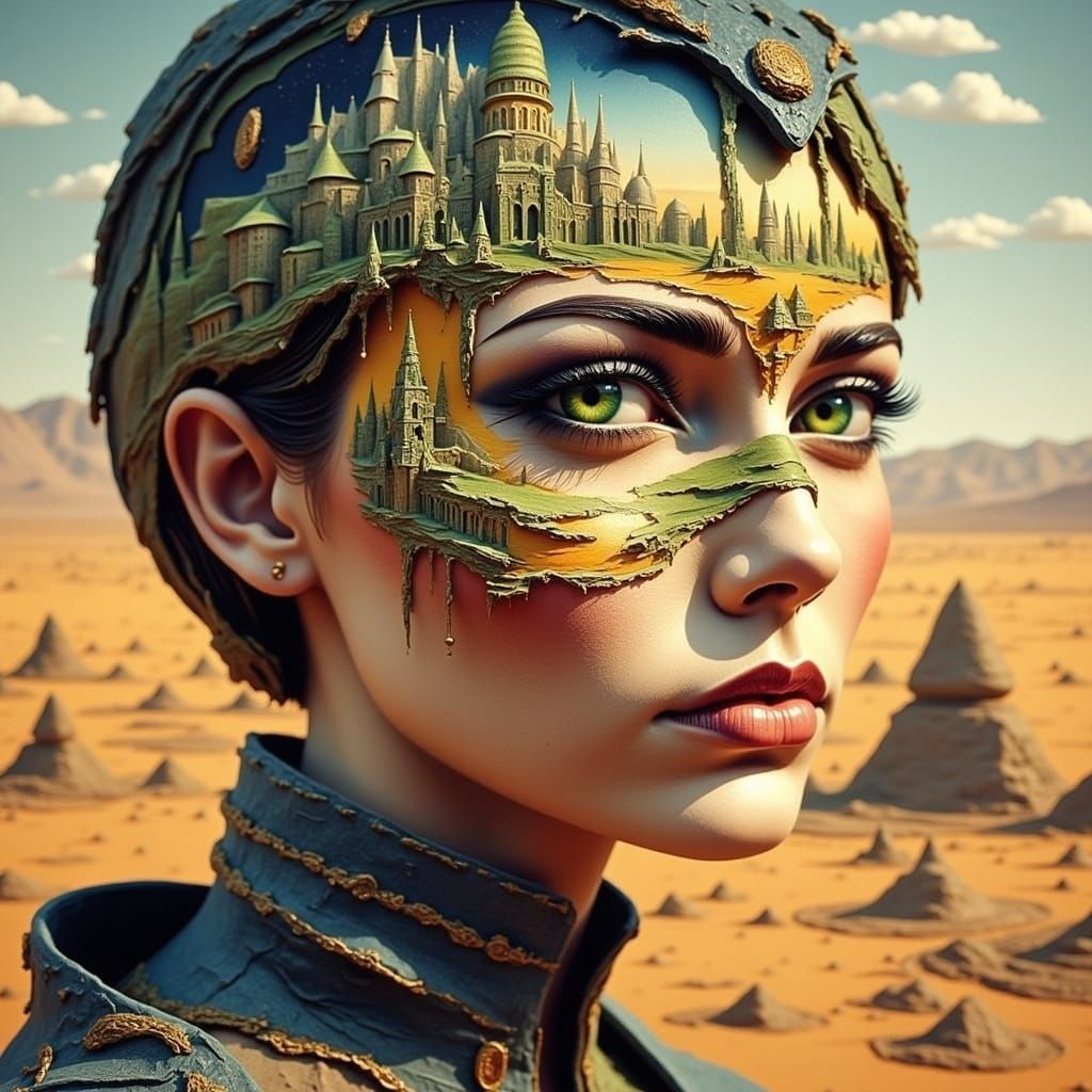 Martian Girl Portrait in Surreal Desert Landscape