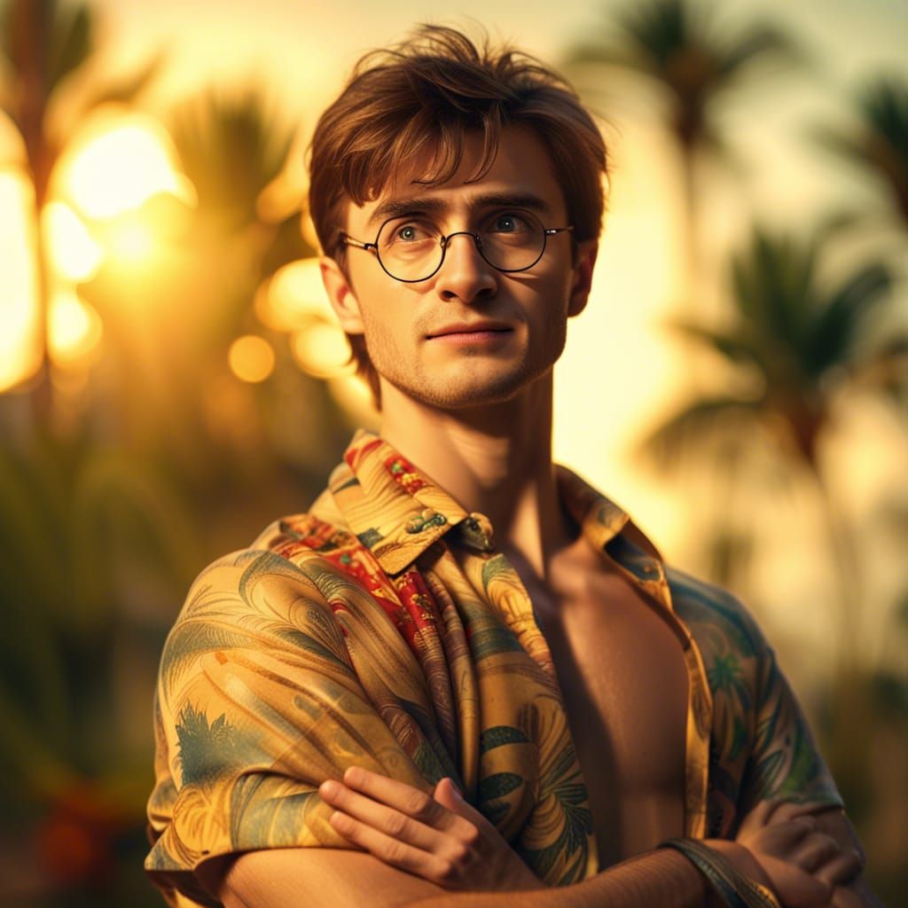 Harry Potter in Hawaiian Shirt at Sunset