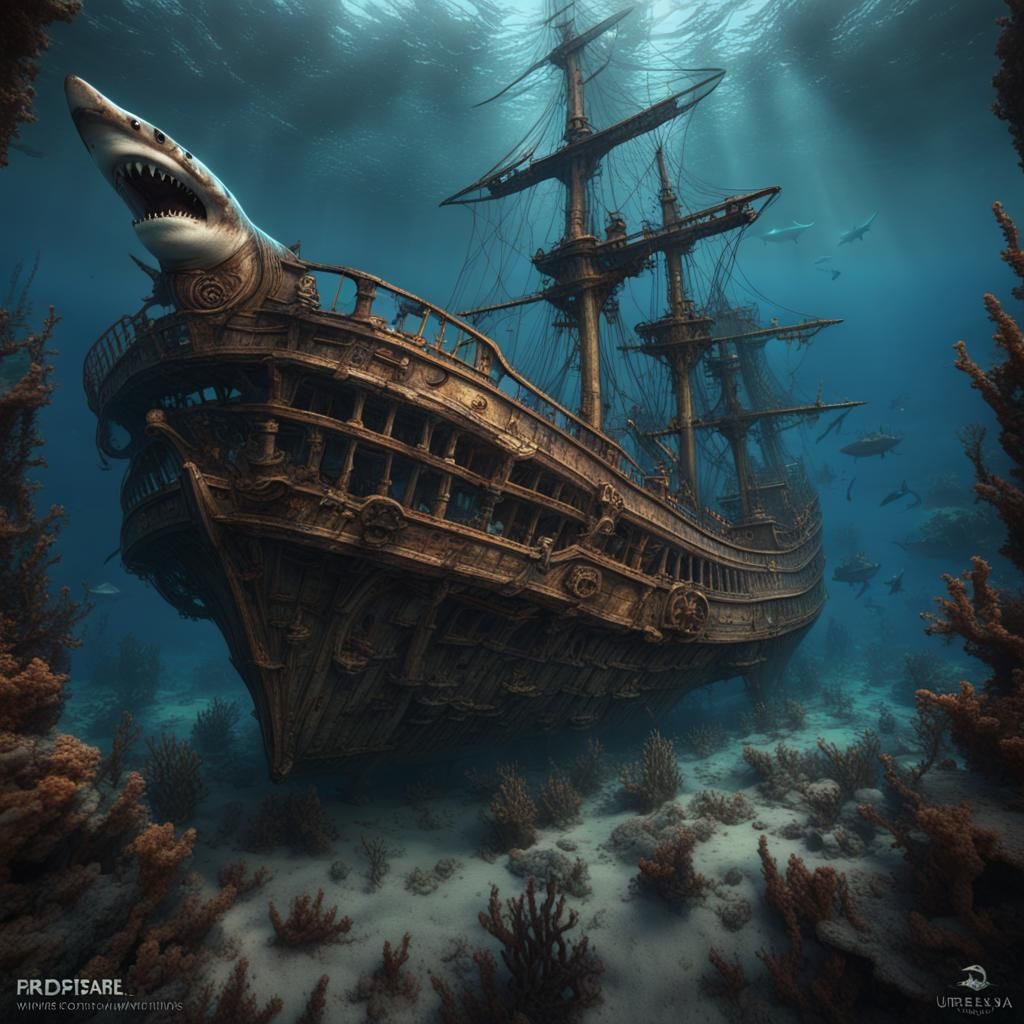 Shark and Sunken Ship Matte Painting