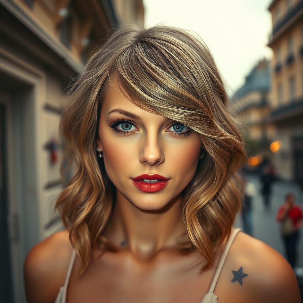 Romantic Parisian Portrait of Taylor Swift in Dreamy, Muted...