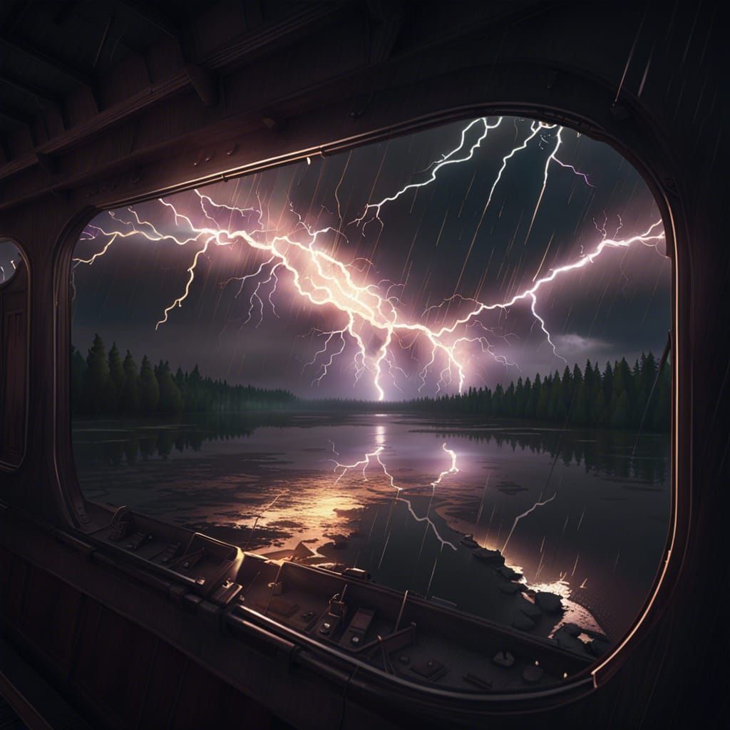Lake Lightning Strikes in Orange and Teal Concept Art