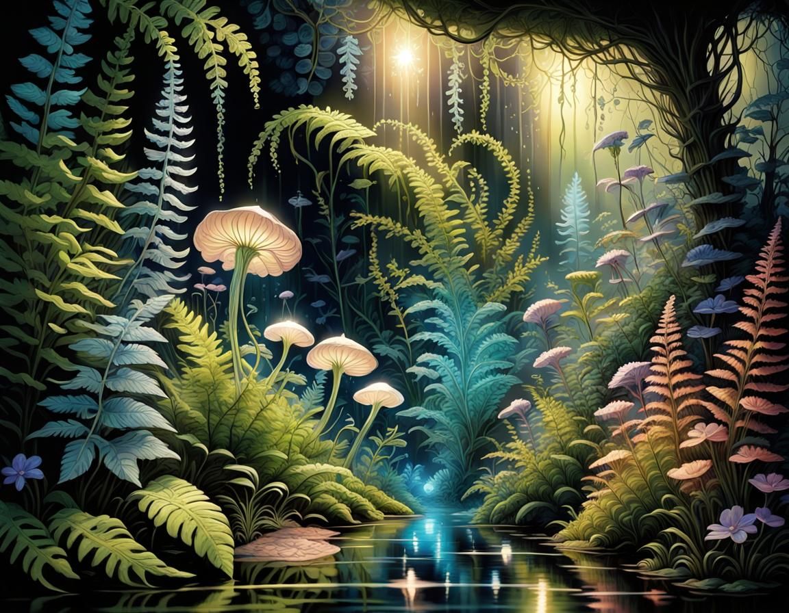 Enchanted Forest with Bioluminescent Flora