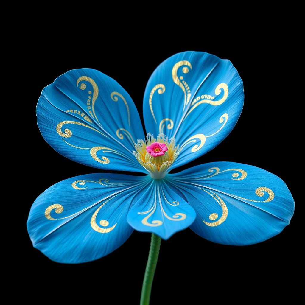 Electric Blue Heart-Shaped Flower in Whimsical Fantasy Art S...