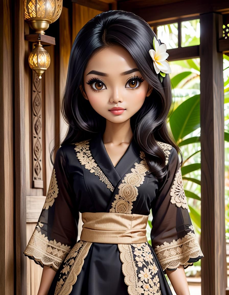 Charming Chibi Girl in Traditional Javanese Kebaya