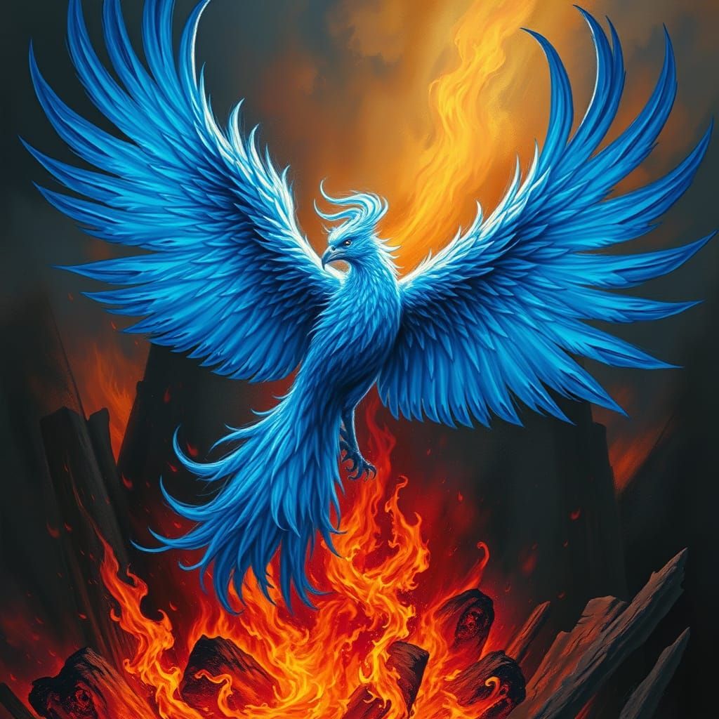 Blue Phoenix Rising: Mystical Realism Art