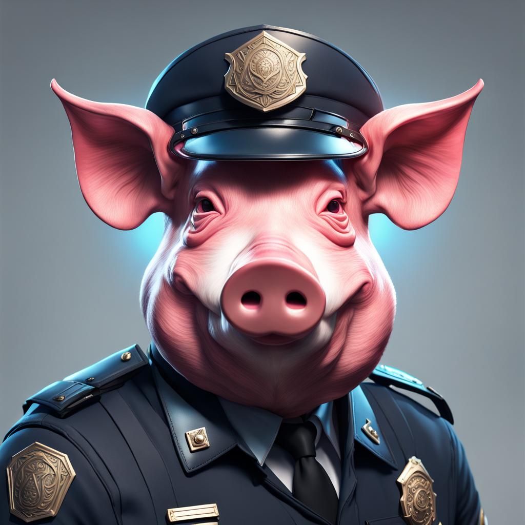 Pig Masked Cop Portrait in Hyperdetailed Style