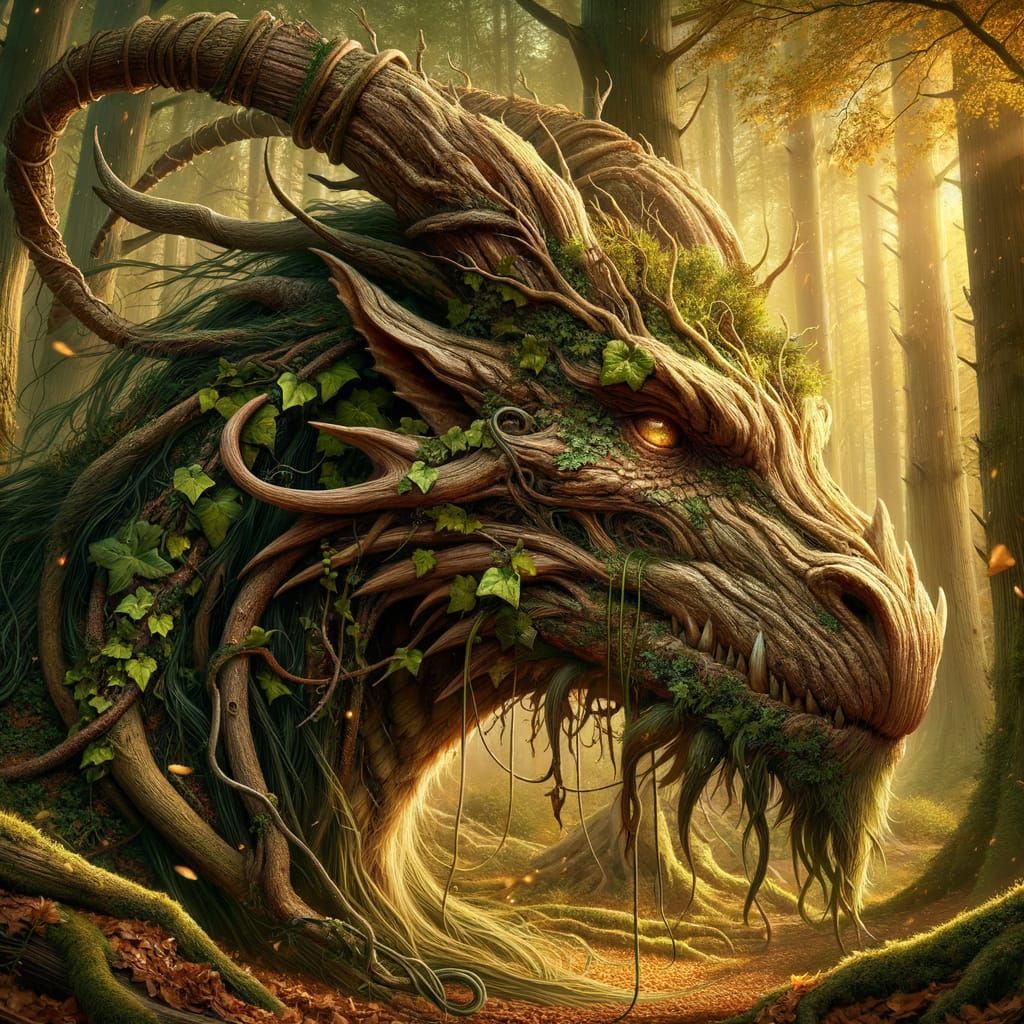 Woodland Dragon Head in Hyperrealistic Digital Painting