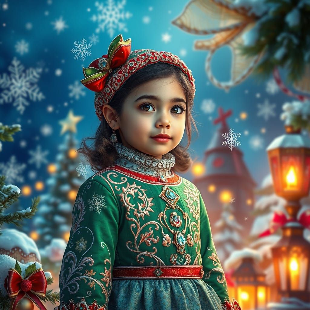 Vibrant Christmas Maiden Amidst Winter Wonderland