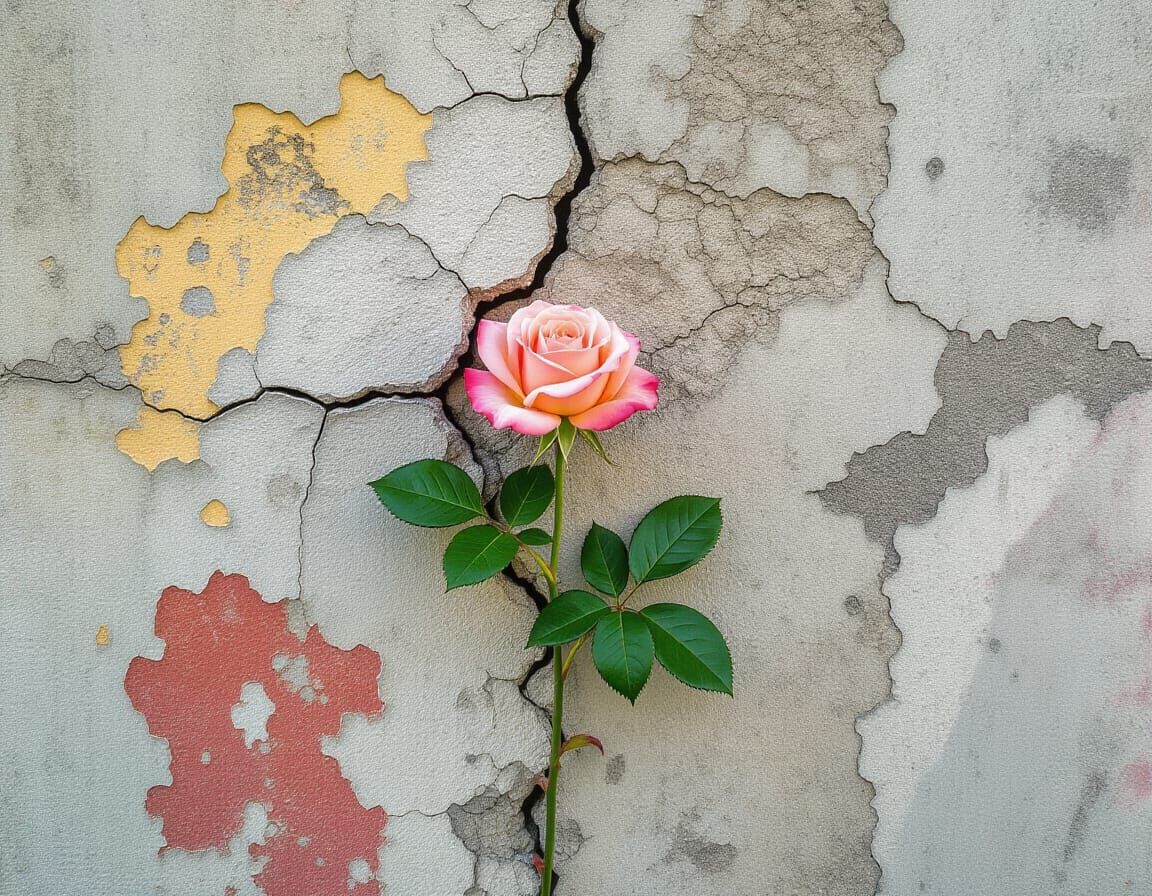 Rose Growing Through Concrete Wall, Sharp Focus Photography