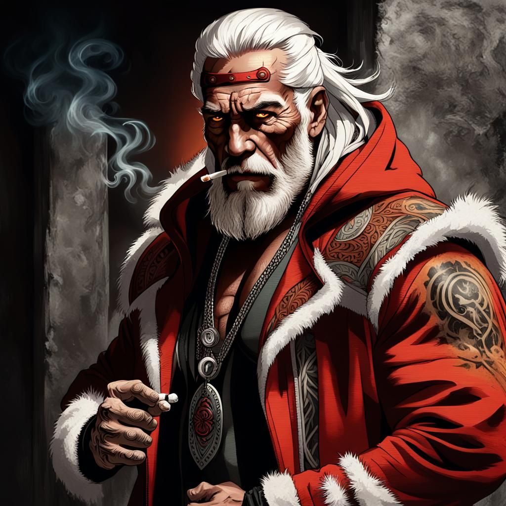 Menacing Santa Portrait in Dark Fantasy Style