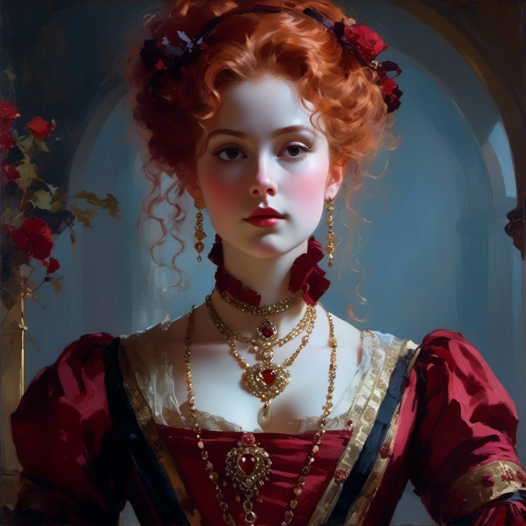 Victorian Queen with Red Hair and Dreamy Vignettes