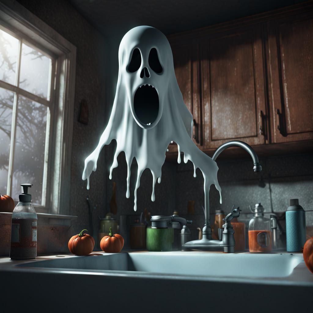 Ethereal Ghostly Figure in Kitchen Sink