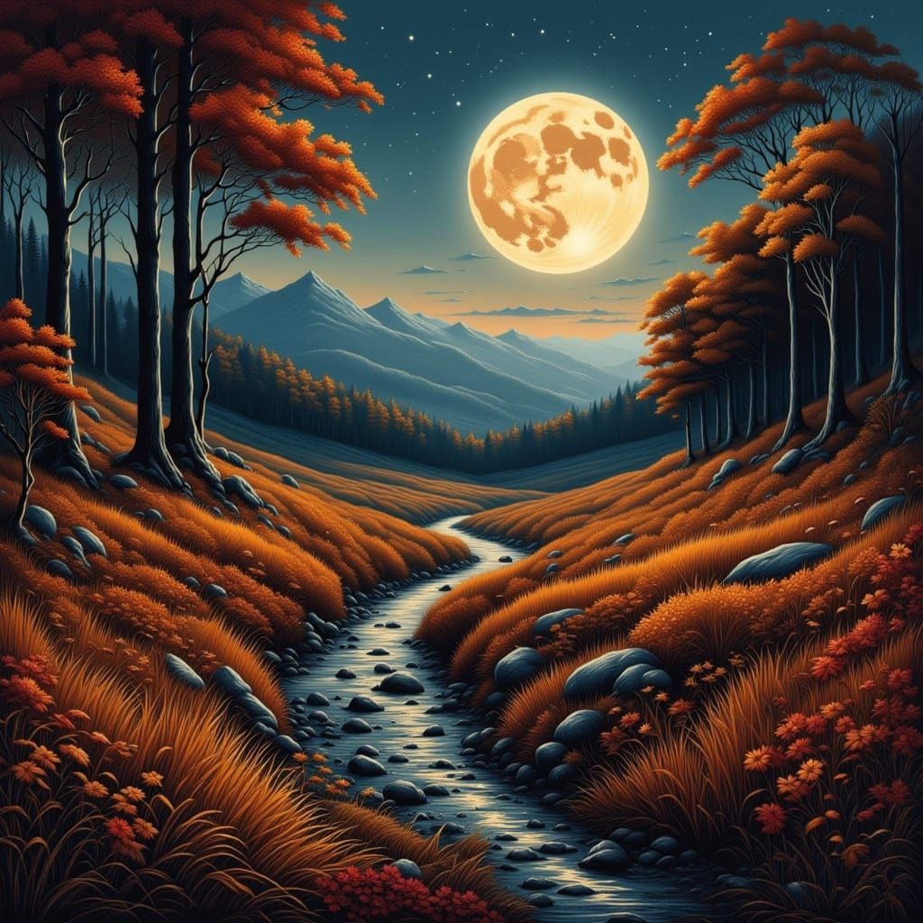Moody Harvest Moon Artwork in October Style