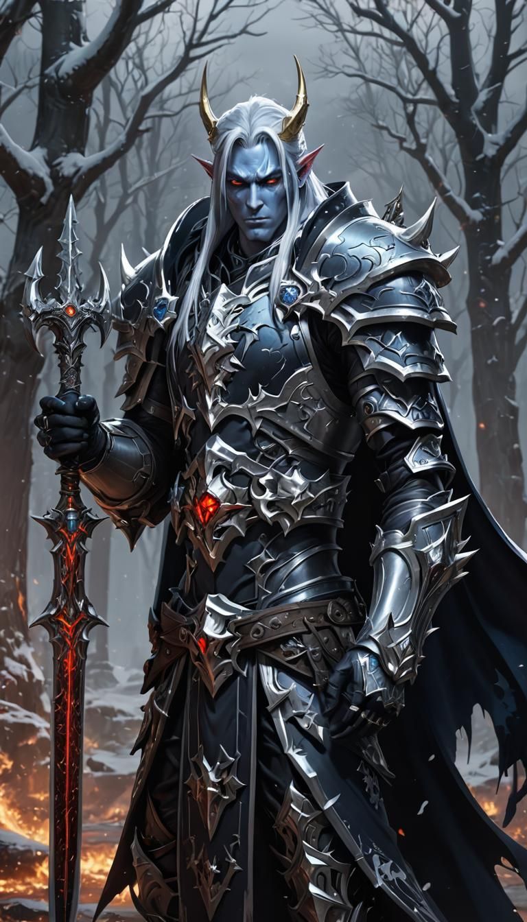 Blood Elf Death Knight with Frostmourne: 3D Anime Art