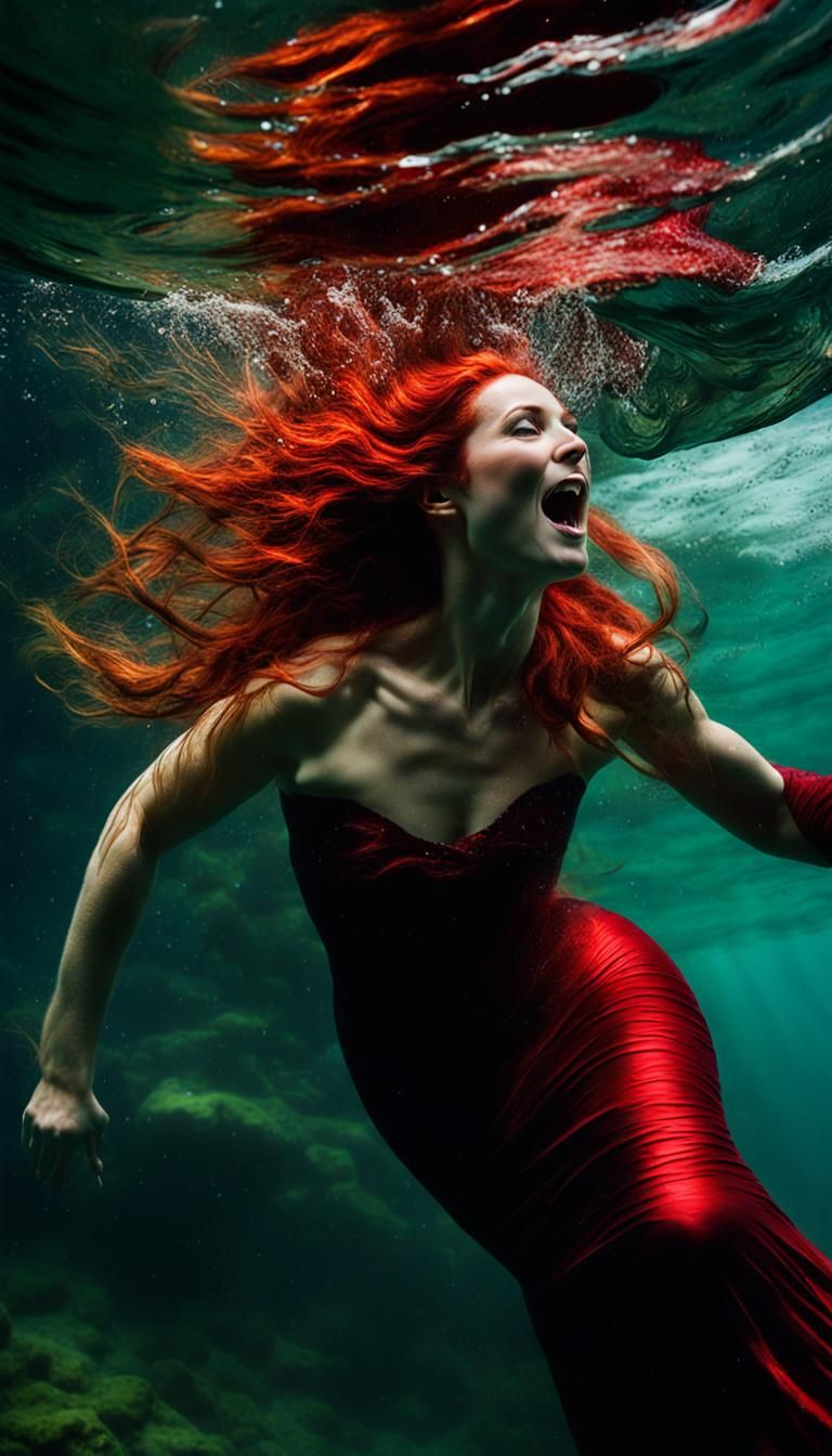 Mermaid Screaming Underwater in Defiance of Expectations