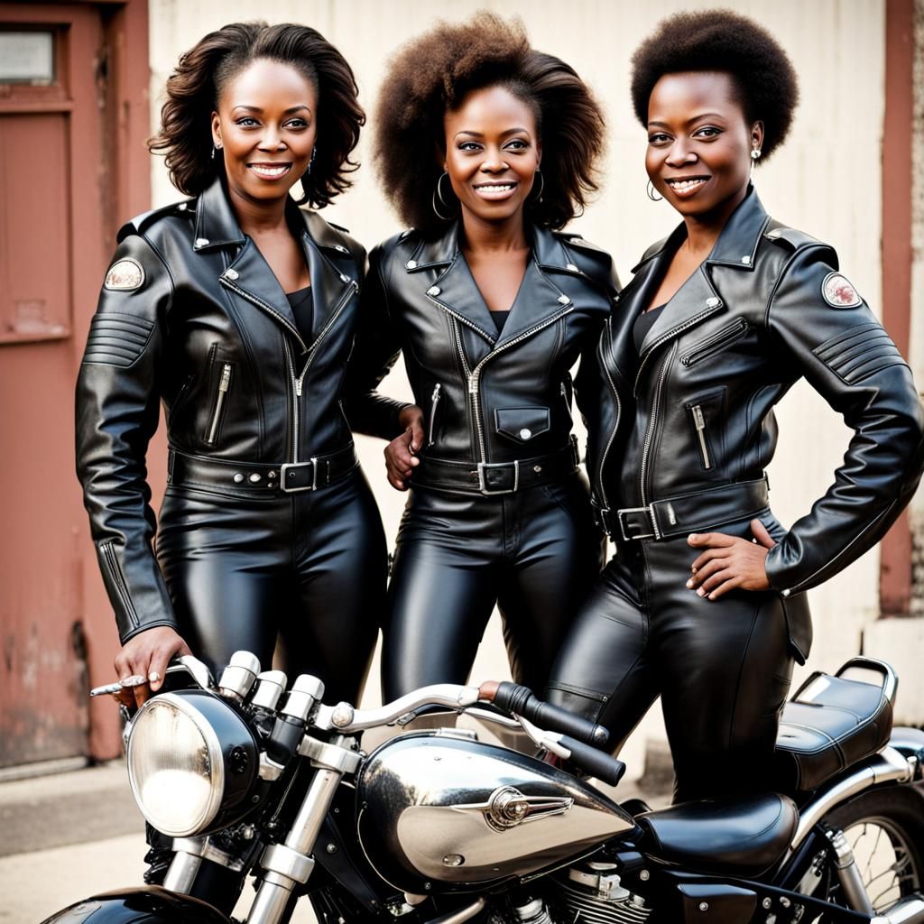 Empowered Women Posing in Motorcycle Leathers