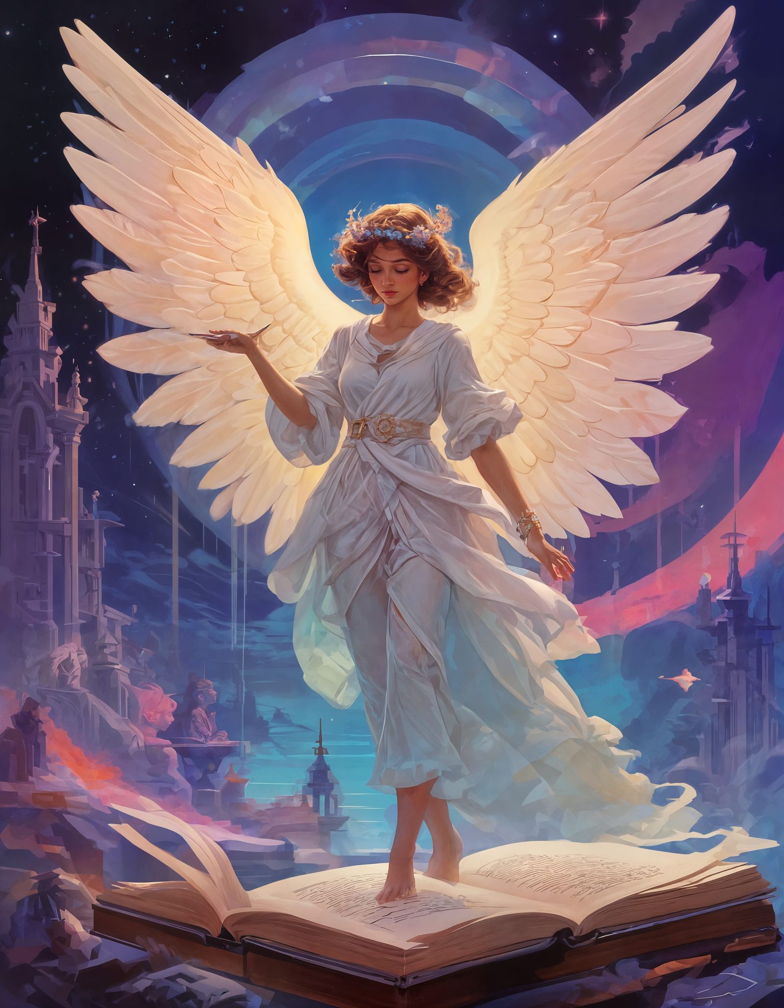 Angelic Art Deco Book Cover in a Dreamy Vaporwave World