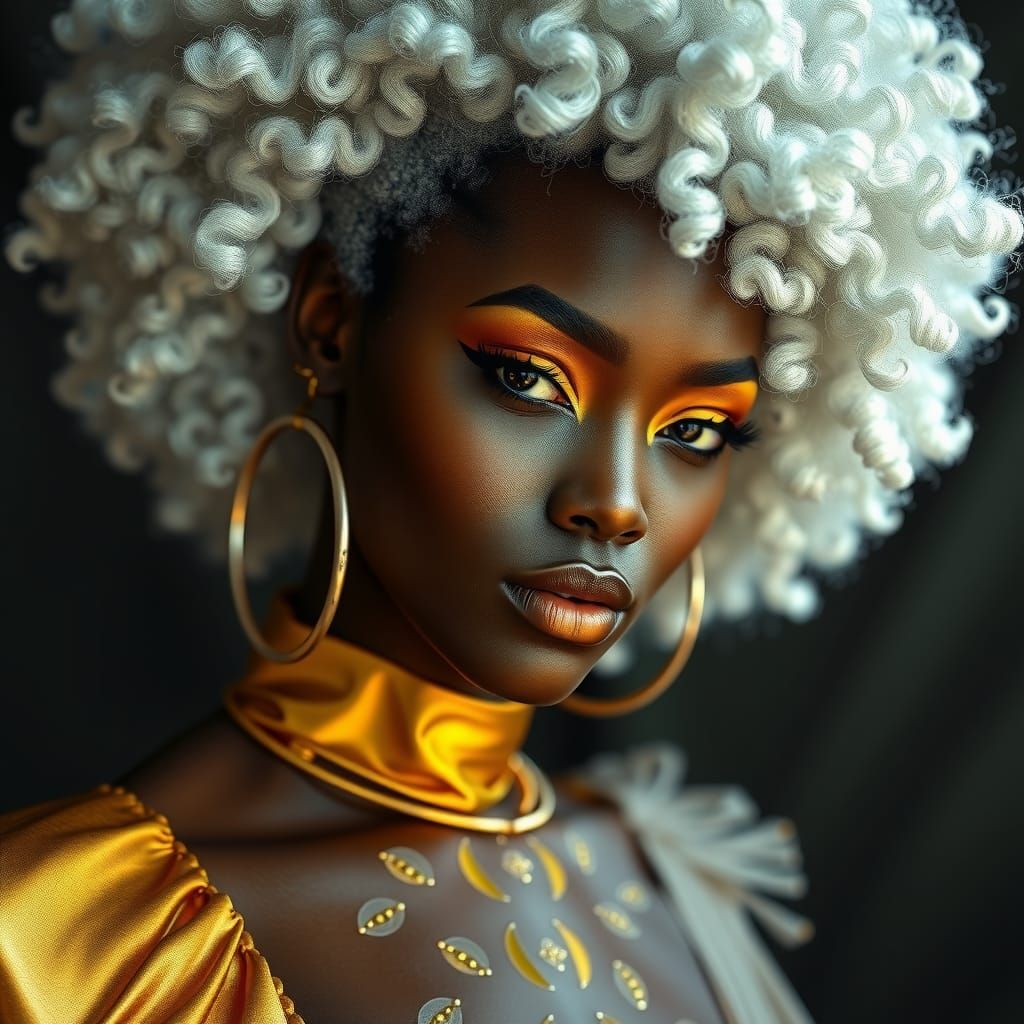 Elegant Woman with White Afro, Fantasy Art