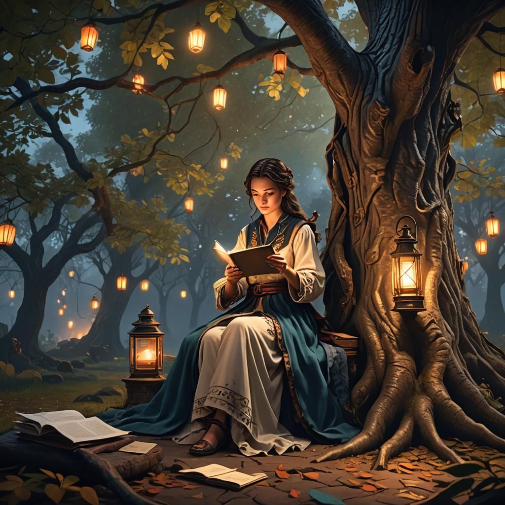 Woman Writing Love Letter Under Tree