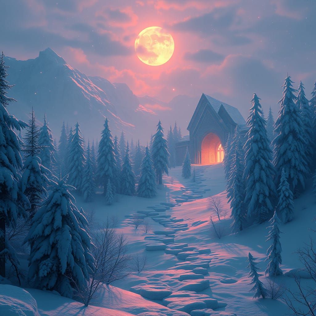 Ethereal Winter Solstice Scene in Vibrant Colors
