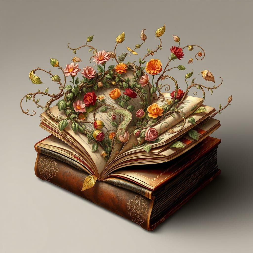 Vintage Book Bursting with Floral Art