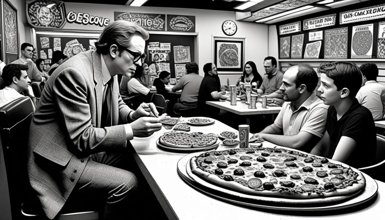 Man at Chuck E. Cheese in Comic Book Style