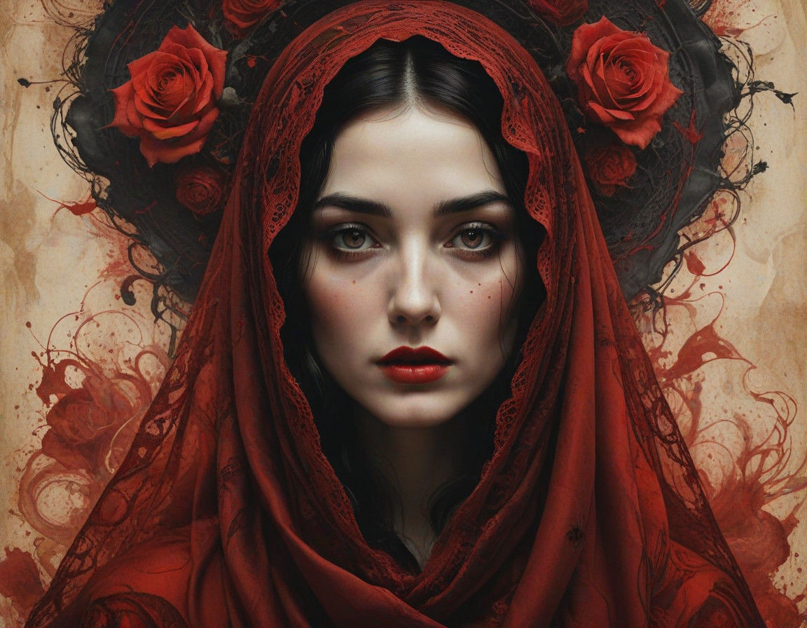 Ethereal Beauty Shrouded in Crimson