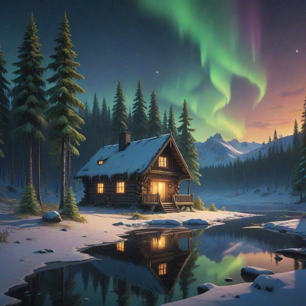 Northern Lights Dance Across Serene Valley Landscape in Vibr...