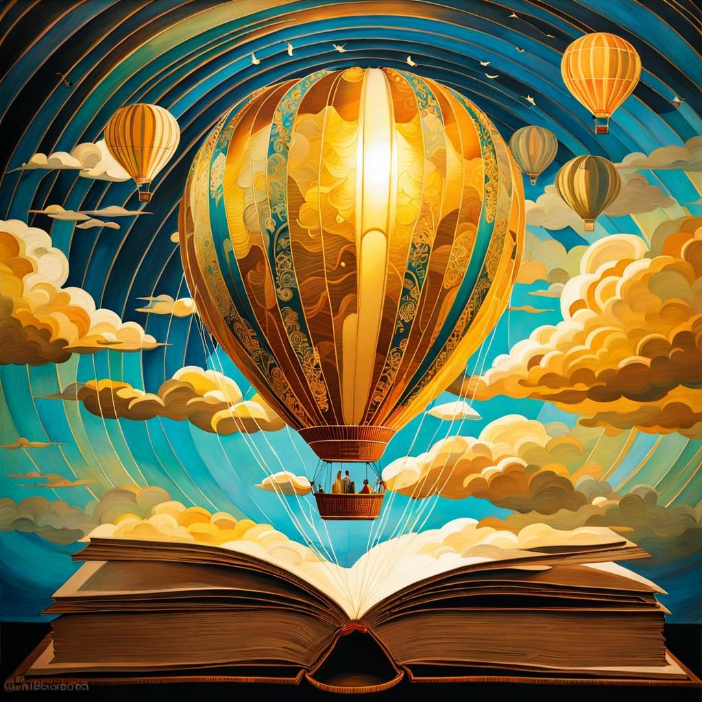 Vintage Hot Air Balloon in Golden Sky