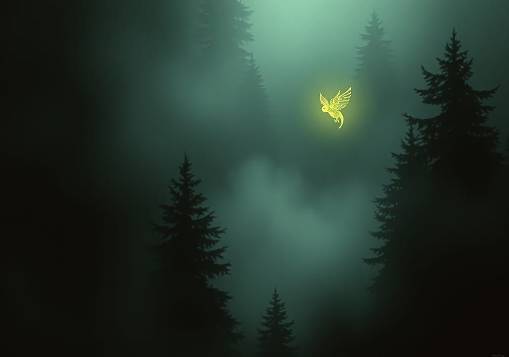 Glowing Creature in Misty Forest: Dungeon Synth Art