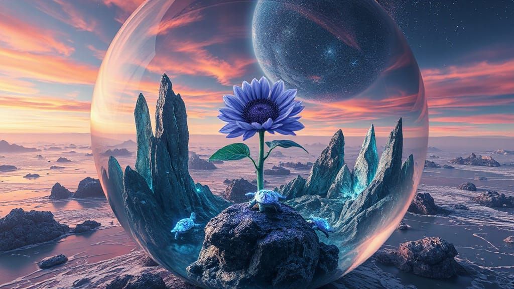 Crystalline Landscape Within Glass Orb