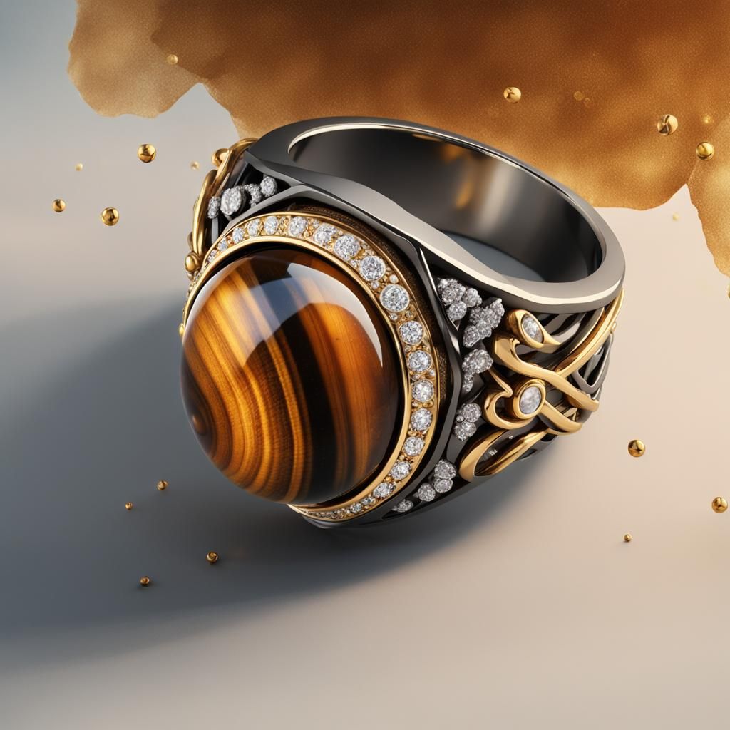 Tiger Eye Ring with Diamonds: Matte Painting