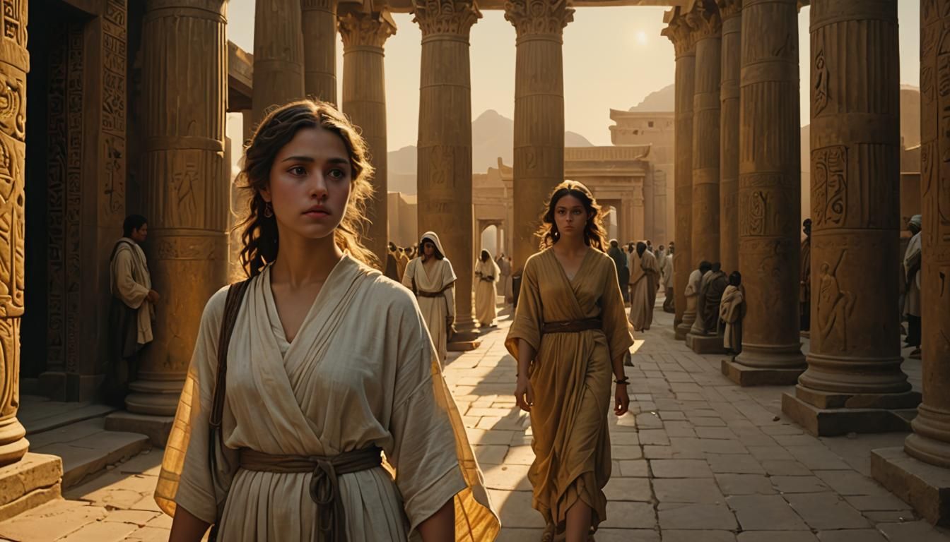 Egyptian Priestess in Golden Light: Classical Realism