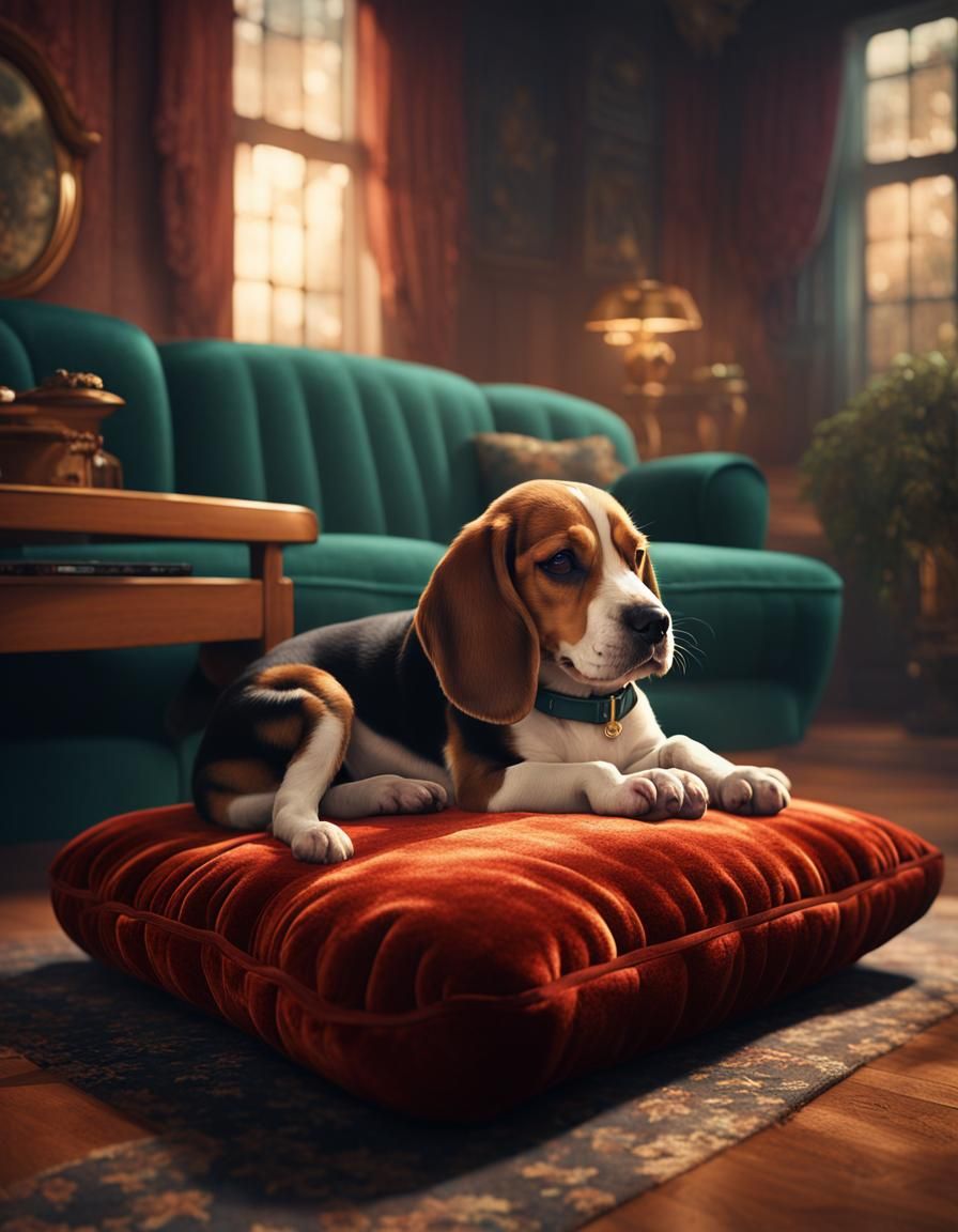 Beagle Puppy in Retro Living Room