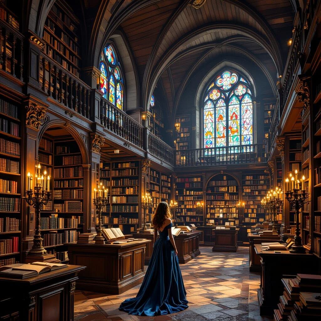 Magical Castle Library with Reading Maiden and Watchful Demo...