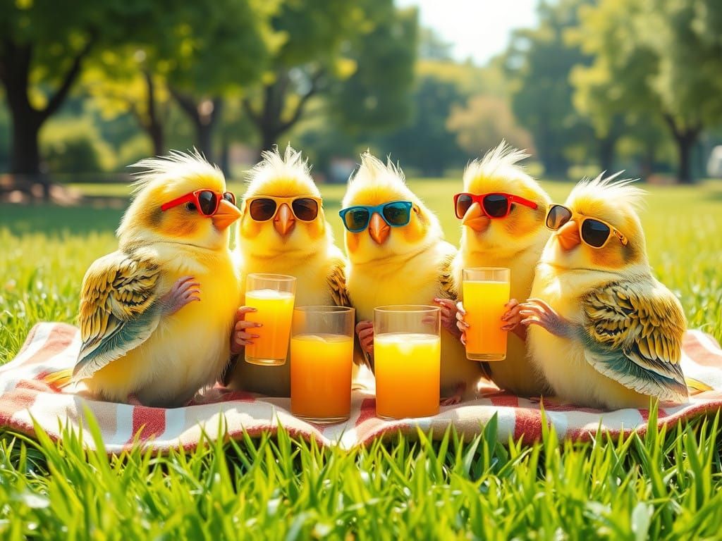 Whimsical Canaries Bask in Sunny Parkland